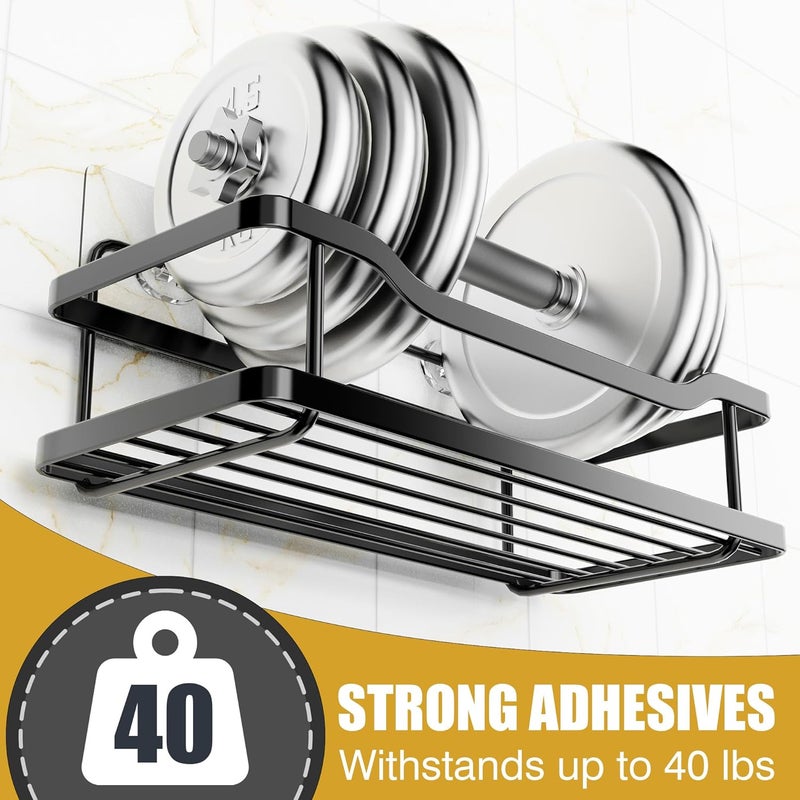 OMAIRA 3-Pack Shower Caddy with Soap Holder, Adhesive Rustproof No-Drill Strudy Loading Inside Shower Organizer Shelves Rack Storage Bathroom Organization for Smooth Wall Glass Tile, Black (X-Large) - Image 5